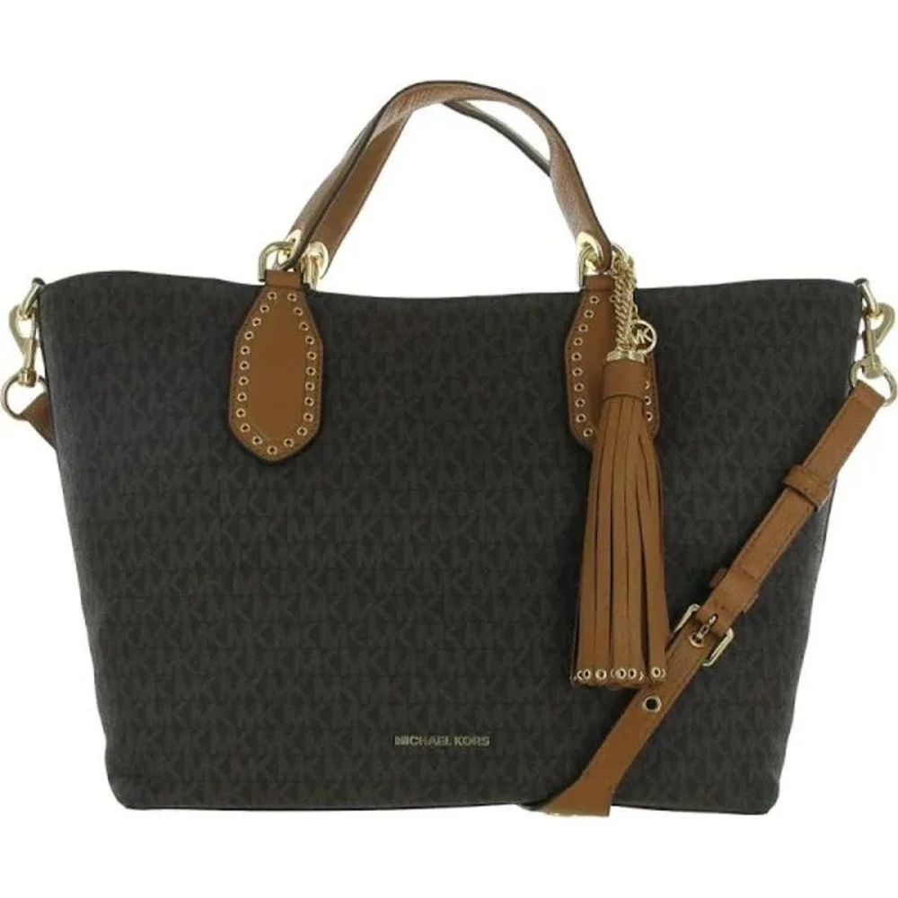 Michael Kors‎ Brooklyn Ladies Large Brown Canvas Satchel Bag